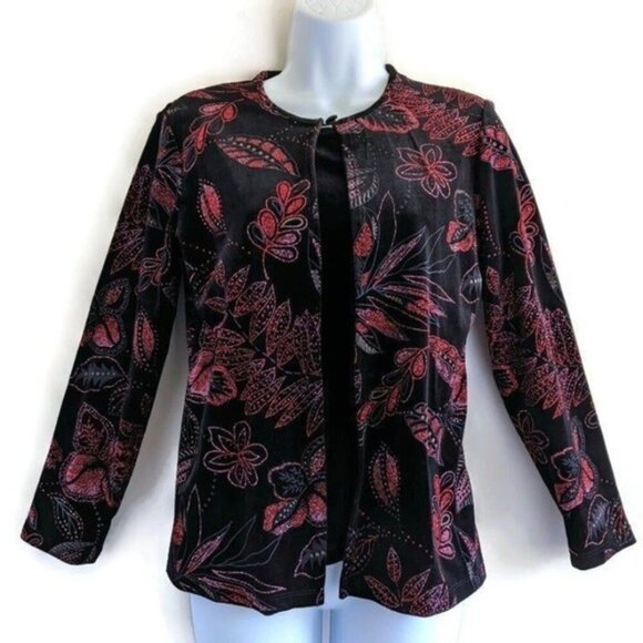 Vintage Black Red Glitter Black Velour Top Set PM Evening Party Whimsigoth Witch - Picture 2 of 9